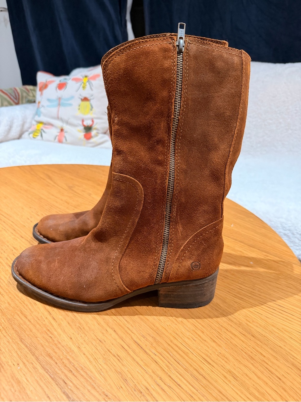 Born Brown Suede Mid-Calf Zip Moto Boots